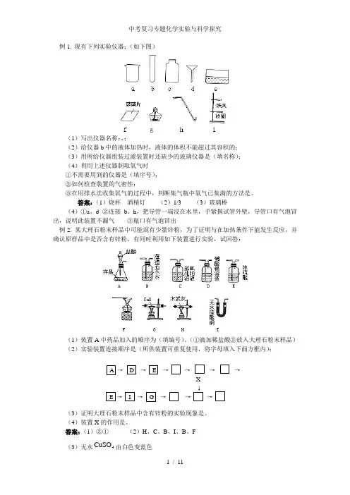中考复习专题化学实验与科学探究