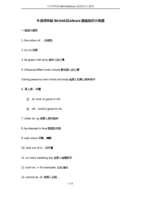 牛津译林版9AUnit2Colours基础知识大梳理