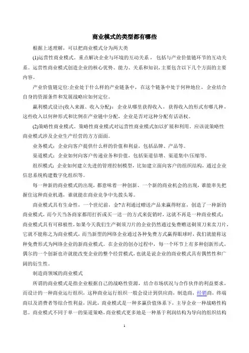 商业模式的类型都有哪些