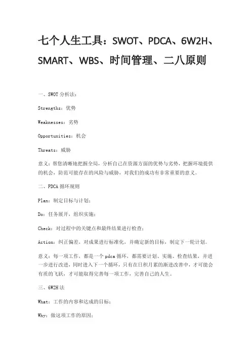七个人生工具：SWOT、PDCA、6W2H、SMART、WBS、时间管理、二八原则 2