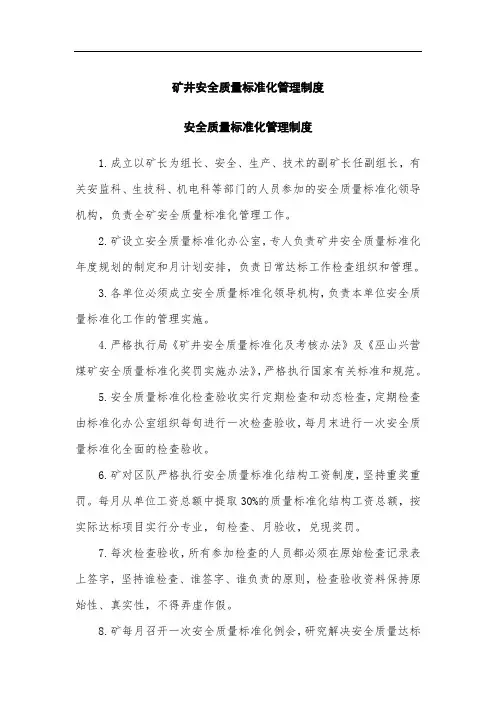 煤矿安全质量标准化管理制度