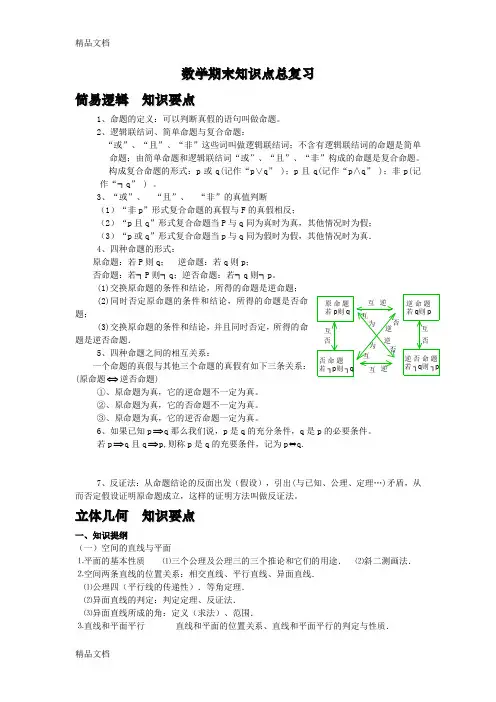 (整理)数学期末知识点总复习
