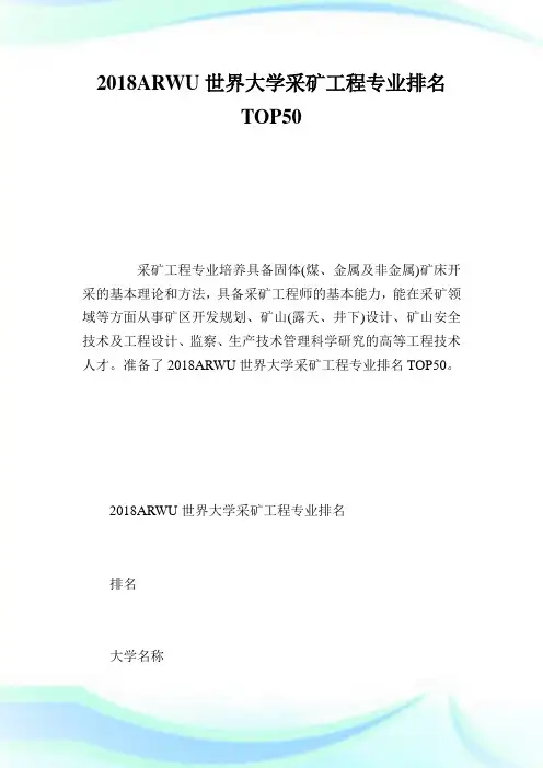 ARWU世界大学采矿工程专业排名TOP50.doc