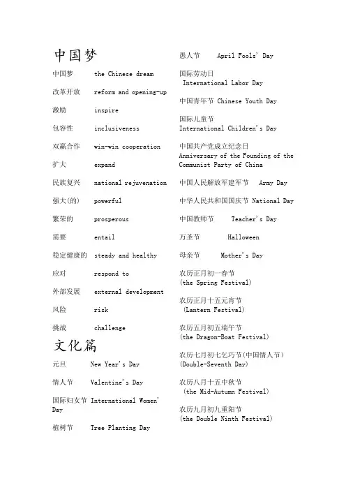 六级翻译常用词汇