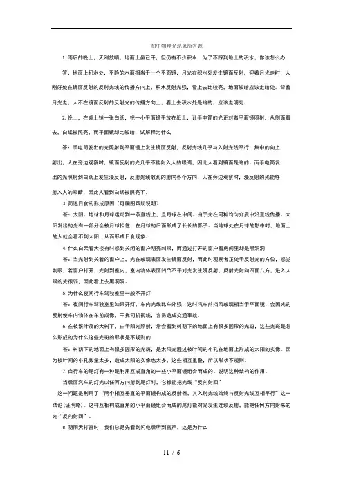 初级中学物理光学简答题