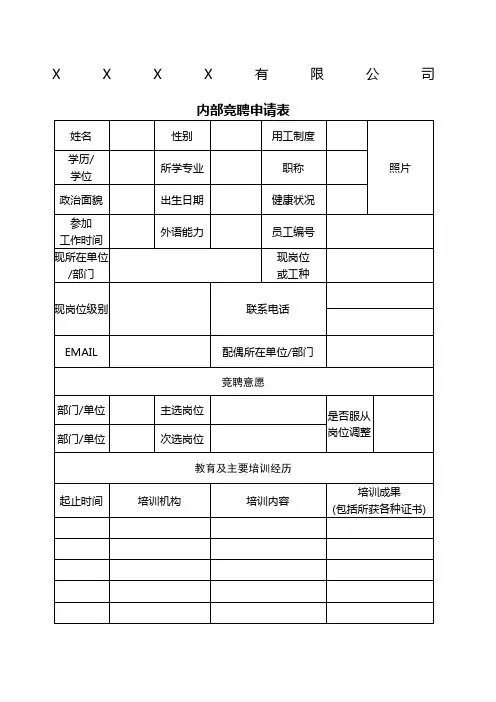内部竞聘申请表