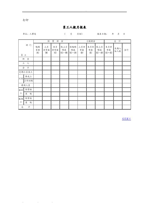 公司员工人数月报表