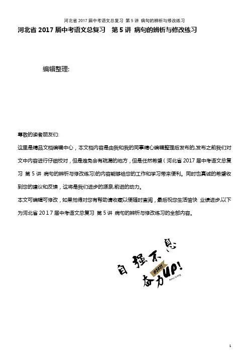 中考语文总复习 第5讲 病句的辨析与修改练习(2021学年)