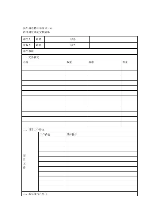 内部岗位调动工作交接清单