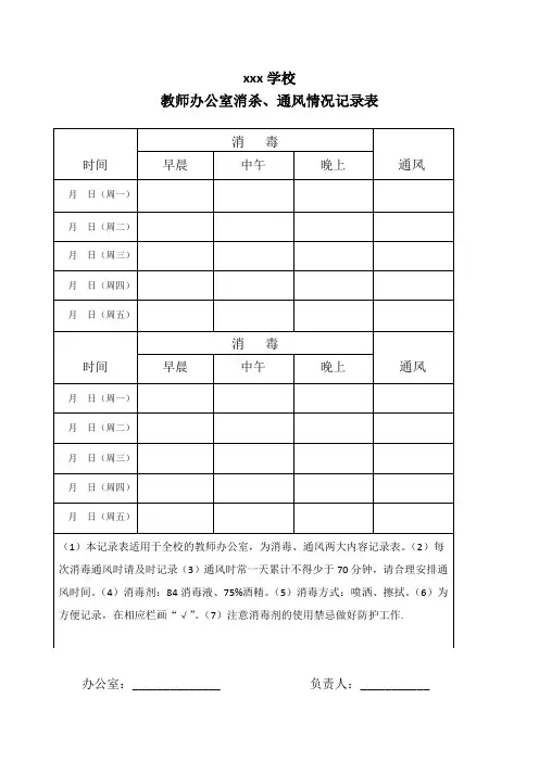 疫情期间教师办公室消杀、通风情况记录表