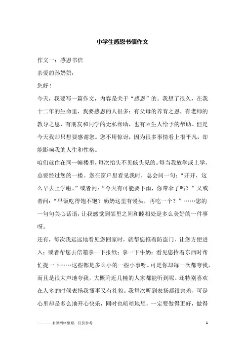 小学生感恩书信作文