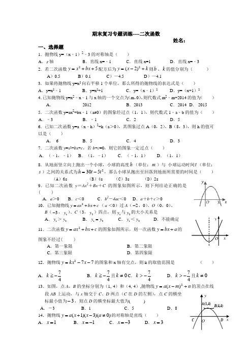 期末复习专题训练----二次函数