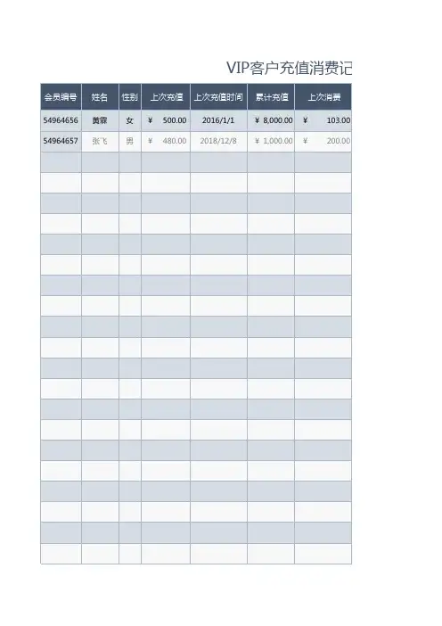 VIP客户充值消费记录表excel模板