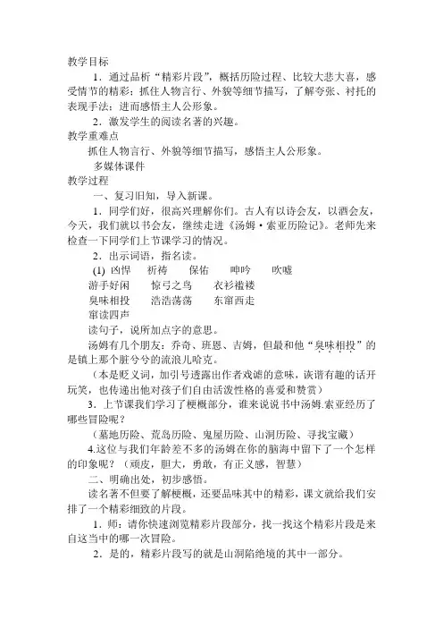 人教版六年级语文下《《汤姆·索亚历险记》 精彩片段》公开课教案_8