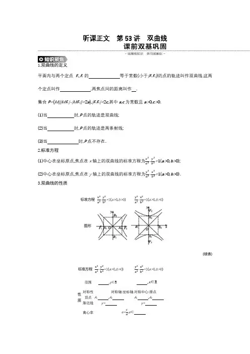 2020年人教版高考数学(理)一轮复习  第53讲双曲线