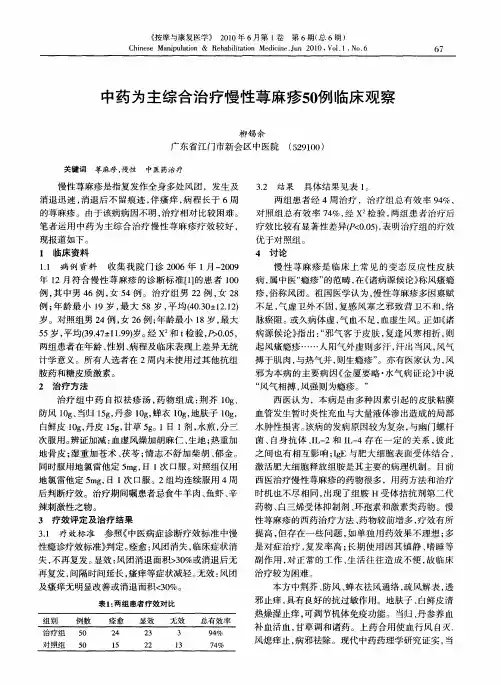 中药为主综合治疗慢性荨麻疹50例临床观察