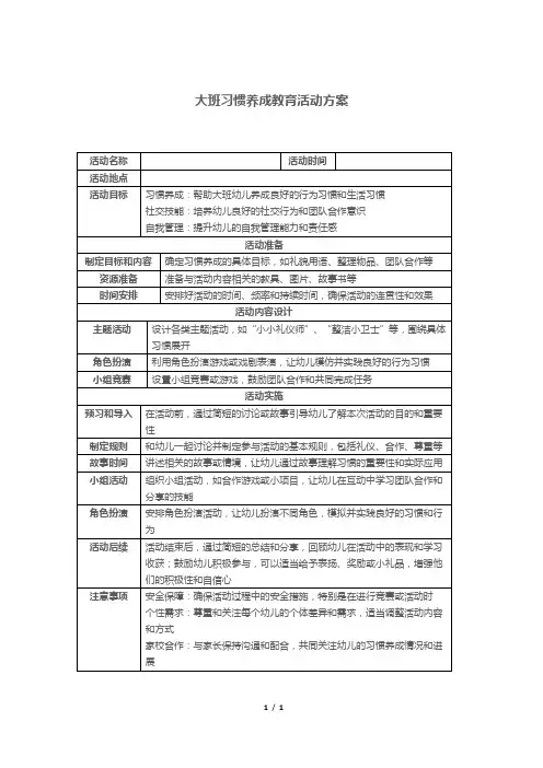 大班习惯养成教育活动方案