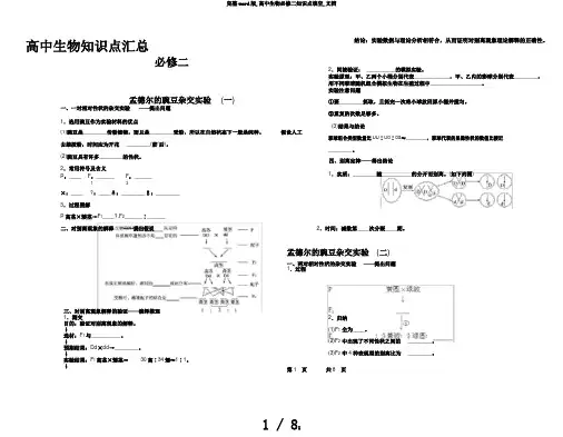 完整word版,高中生物必修二知识点填空,文档