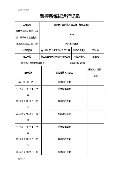 视频监控系统试运行记录