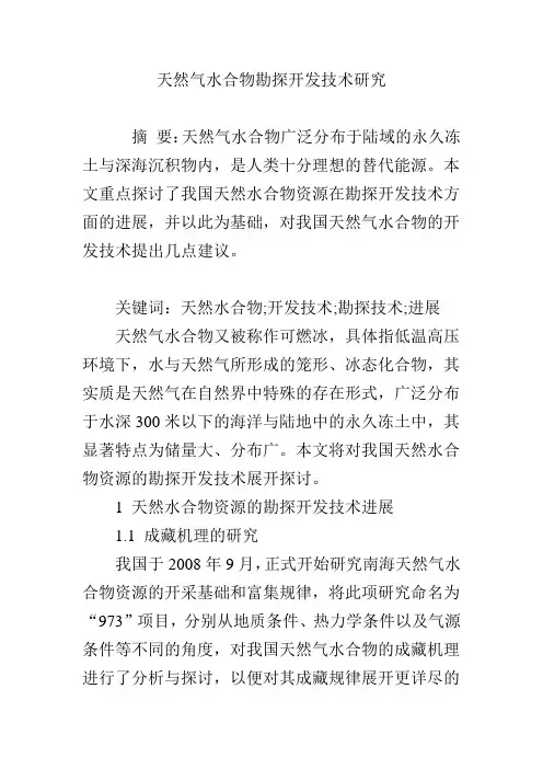 天然气水合物勘探开发技术研究
