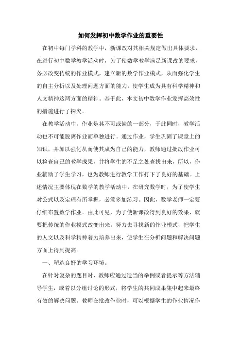 如何发挥初中数学作业重要性论文