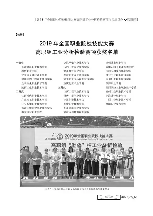 2019年全国职业院校技能大赛高职组工业分析检验赛项获奖名单