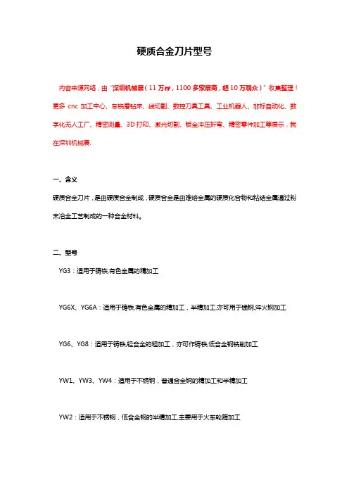 硬质合金刀片型号规格大全
