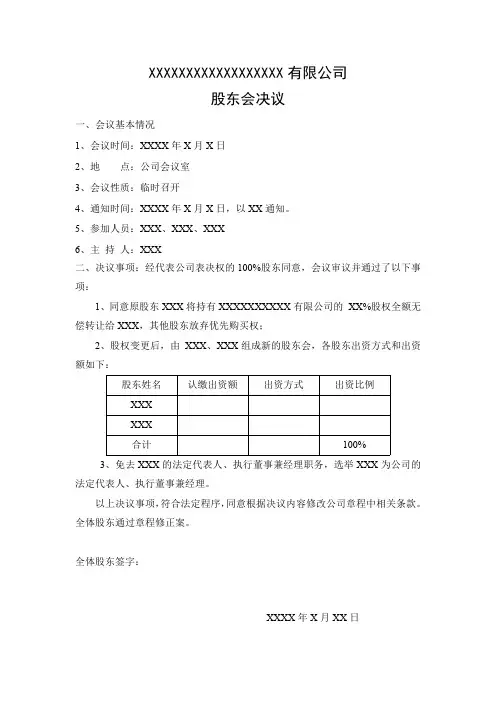 股东会决议和红头文件(变更法人).