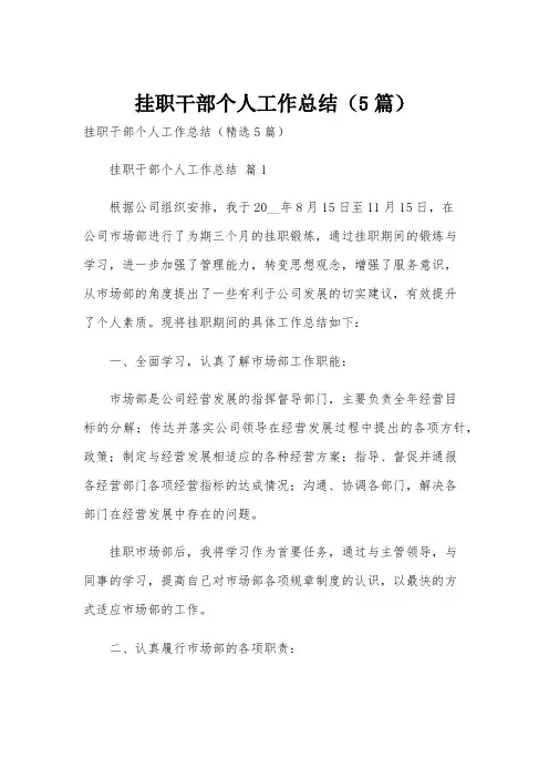 挂职干部个人工作总结(5篇)