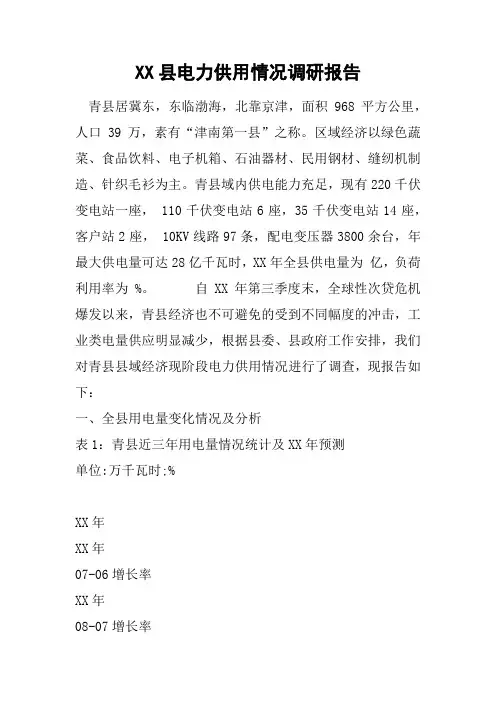 XX县电力供用情况调研报告