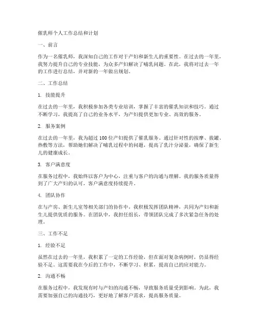 催乳师个人工作总结和计划