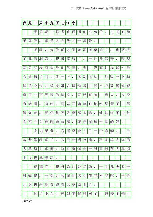五年级想像作文：我是一只小兔子_500字
