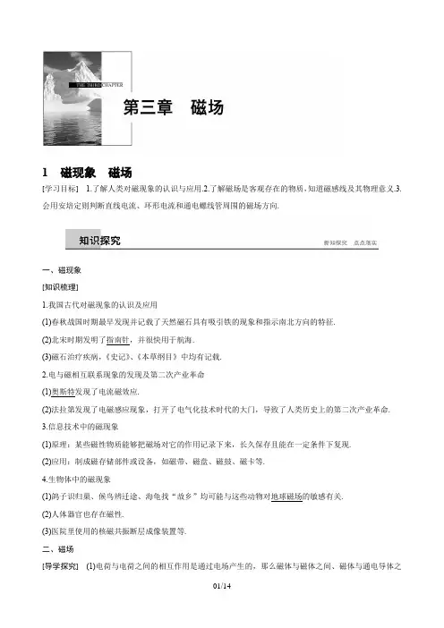 物理选修3-1第三章1磁现象磁场