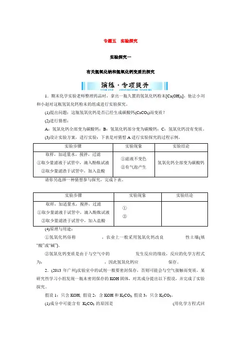 广东省中考化学复习专题提升试题：专题五实验探究一有关氢氧化钠和氢氧化钙变质的探究(含答案)