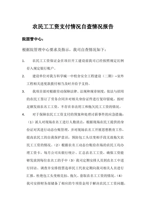 关于农民工工资支付情况报告