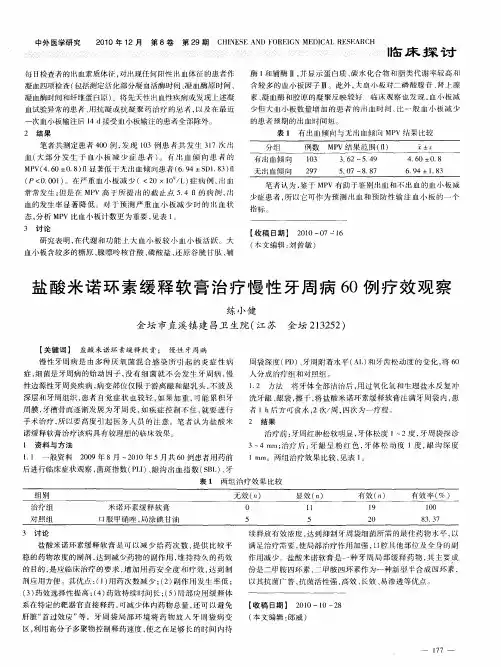 盐酸米诺环素缓释软膏治疗慢性牙周病60例疗效观察