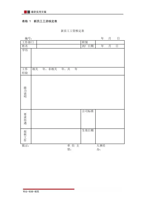 【薪酬管理】新员工工资核定表