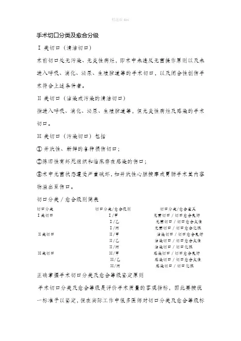 手术切口分类及愈合等级