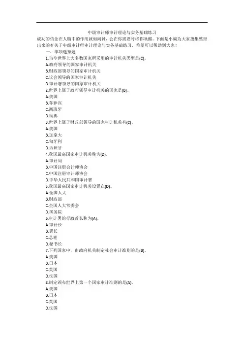 中级审计师审计理论与实务基础练习