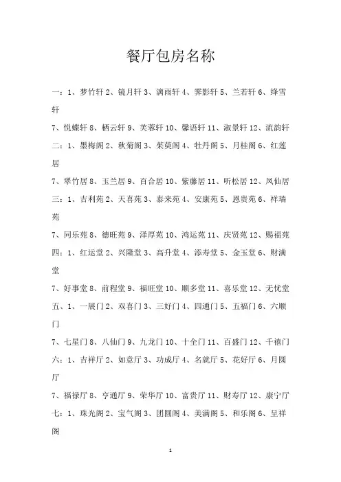 餐厅包房名称