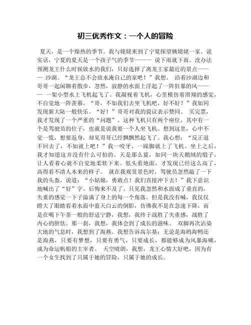 初三优秀作文：一个人的冒险