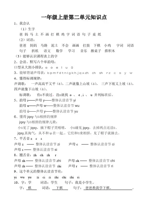 一年级上册第二单元知识点