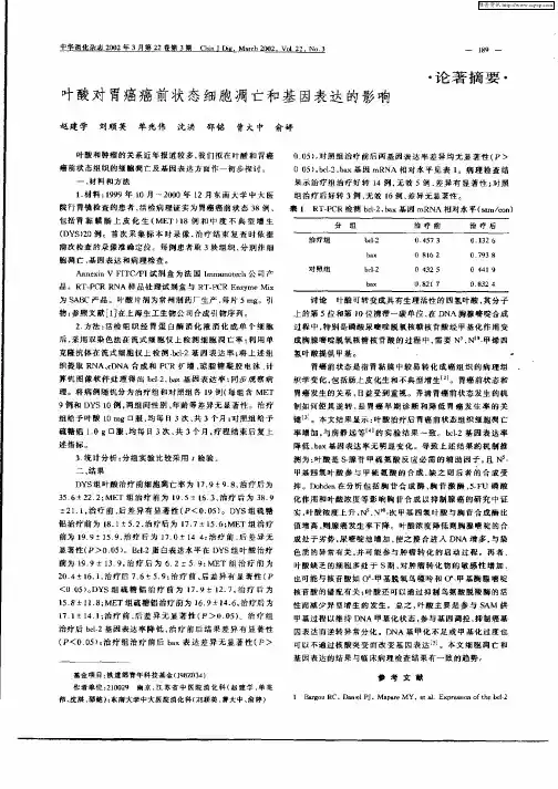 叶酸对胃癌癌前状态细胞凋亡和基因表达的影响