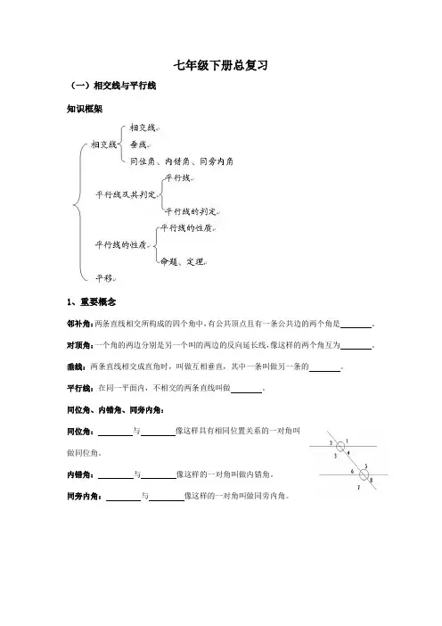 人教版数学七年级下册 学期总复习教案