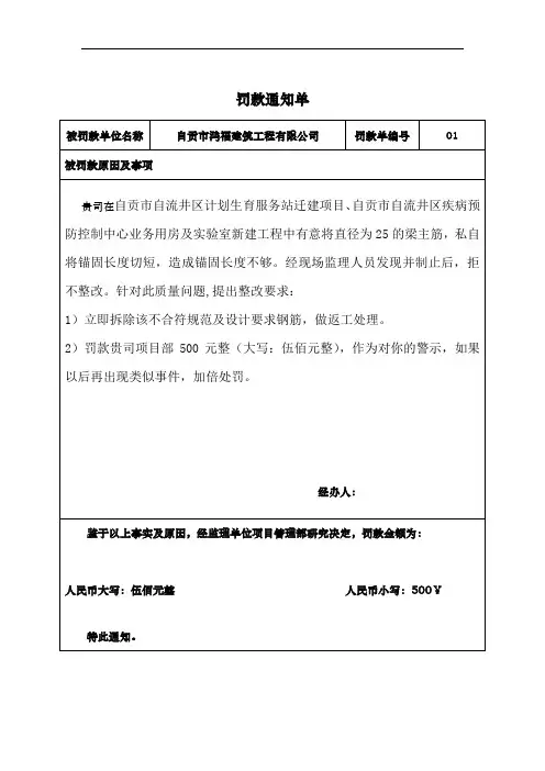 工程罚款通知