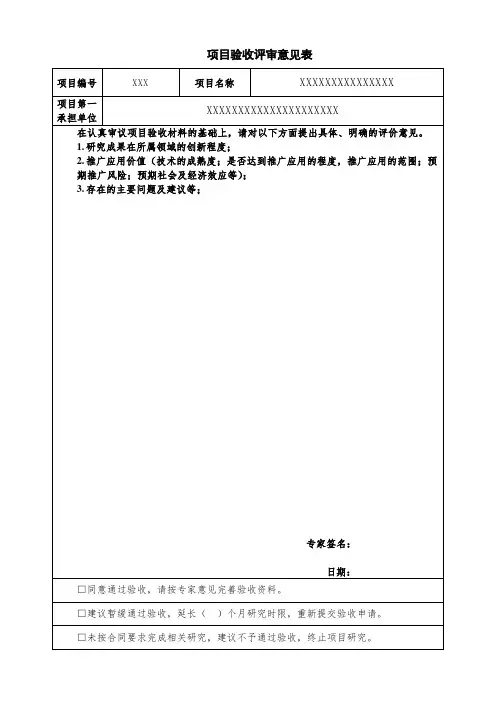 项目验收评审意见表
