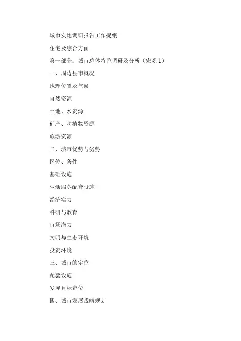 城市实地调研报告工作提纲
