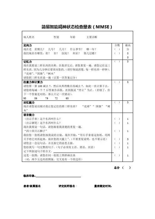简易智能精神状态检查量表