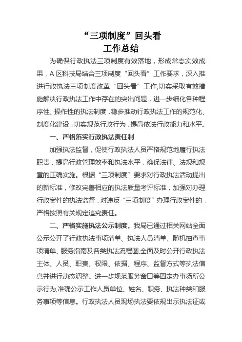 “三项制度”回头看总结