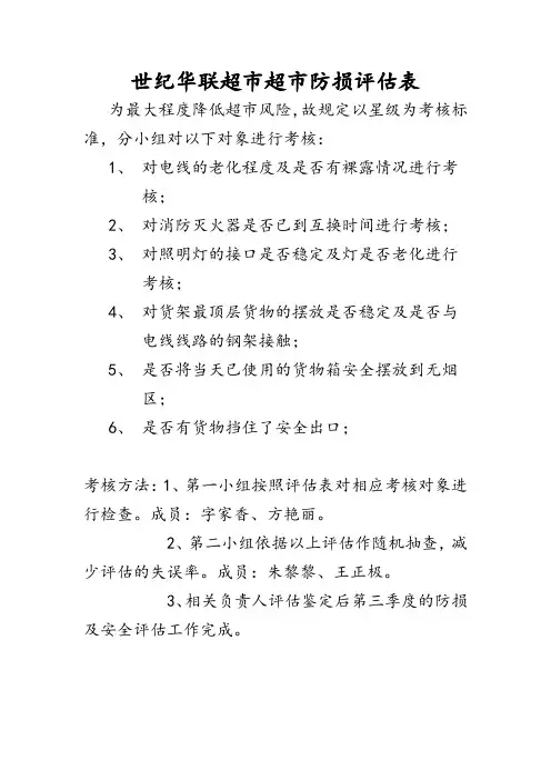 世纪华联超市超市防损评估表